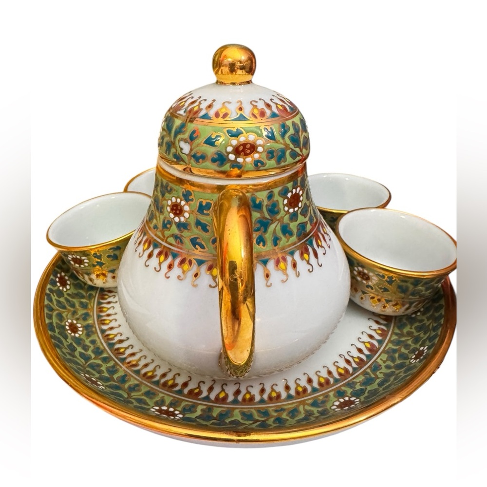 Vintage Hand-Painted Porcelain Tea Set – Gold & Floral Design - Picture 2 of 16